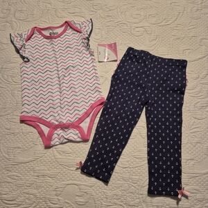 Baby Gear girls 9-12 months white bodysuit with navy leggings NWT